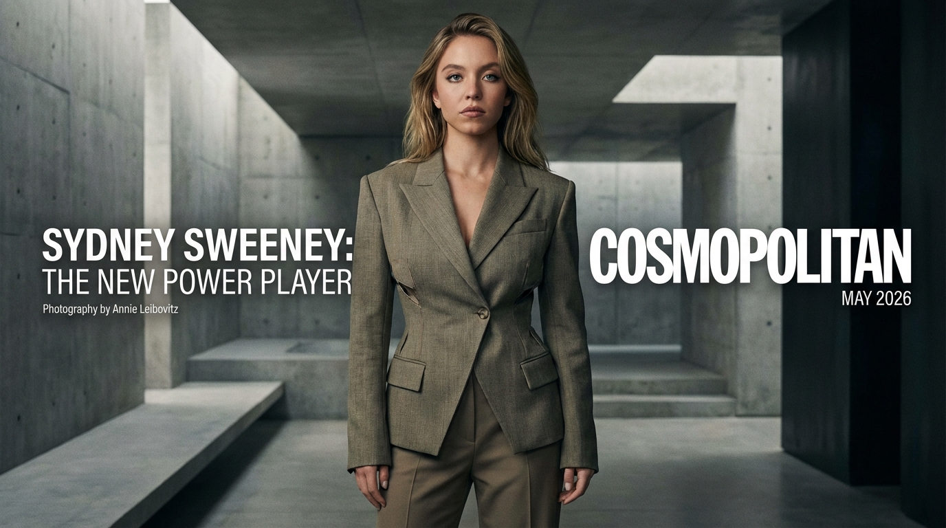 2026년 코스모폴리탄 인터뷰 화보에서 진지한 표정으로 정면을 응시하는 시드니 스위니의 모습