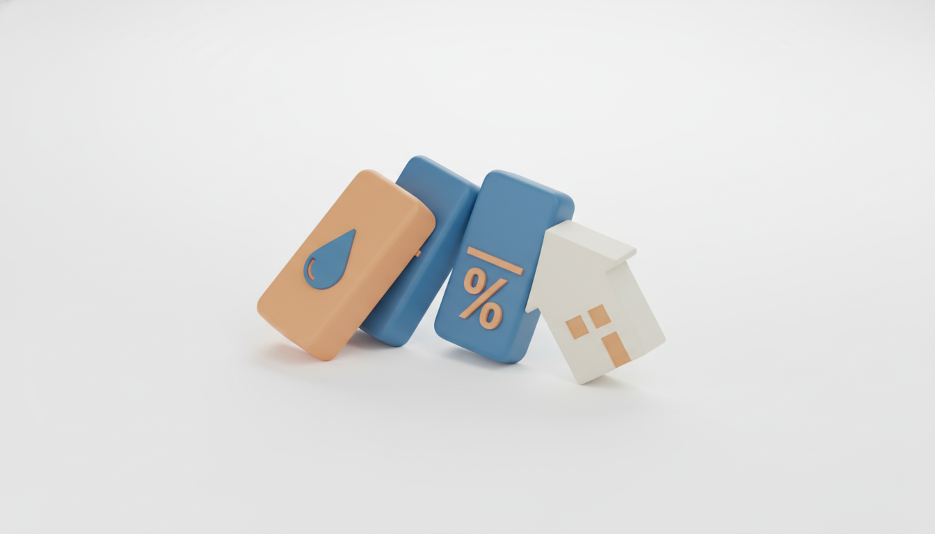 3D isometric illustration showing a chain reaction of falling dominoes…