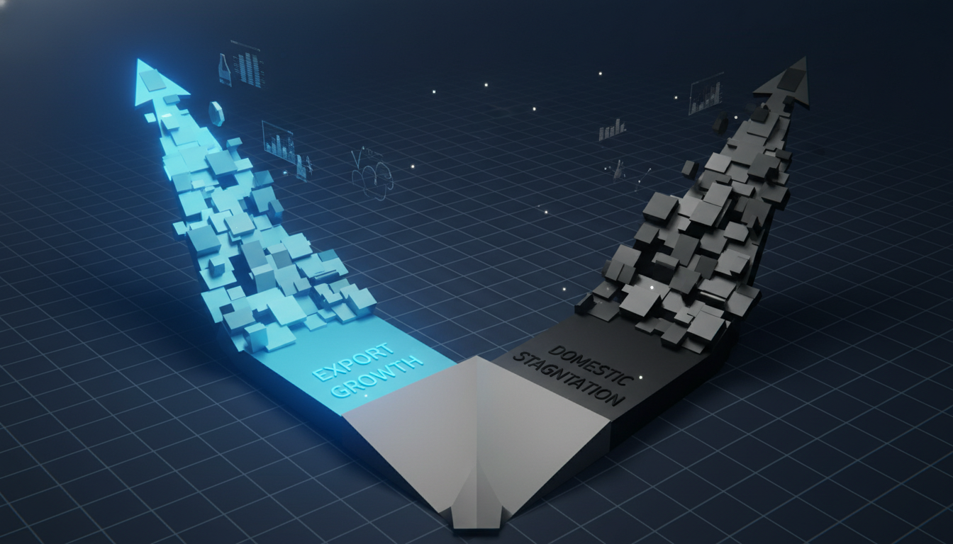 Clean 3D illustration of a diverging financial pathway. One path is…