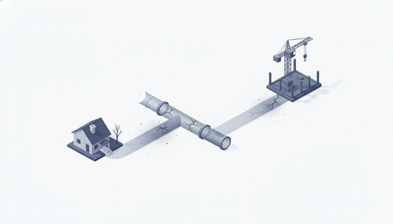 3D isometric illustration of a financial pipeline drying up, splitting…