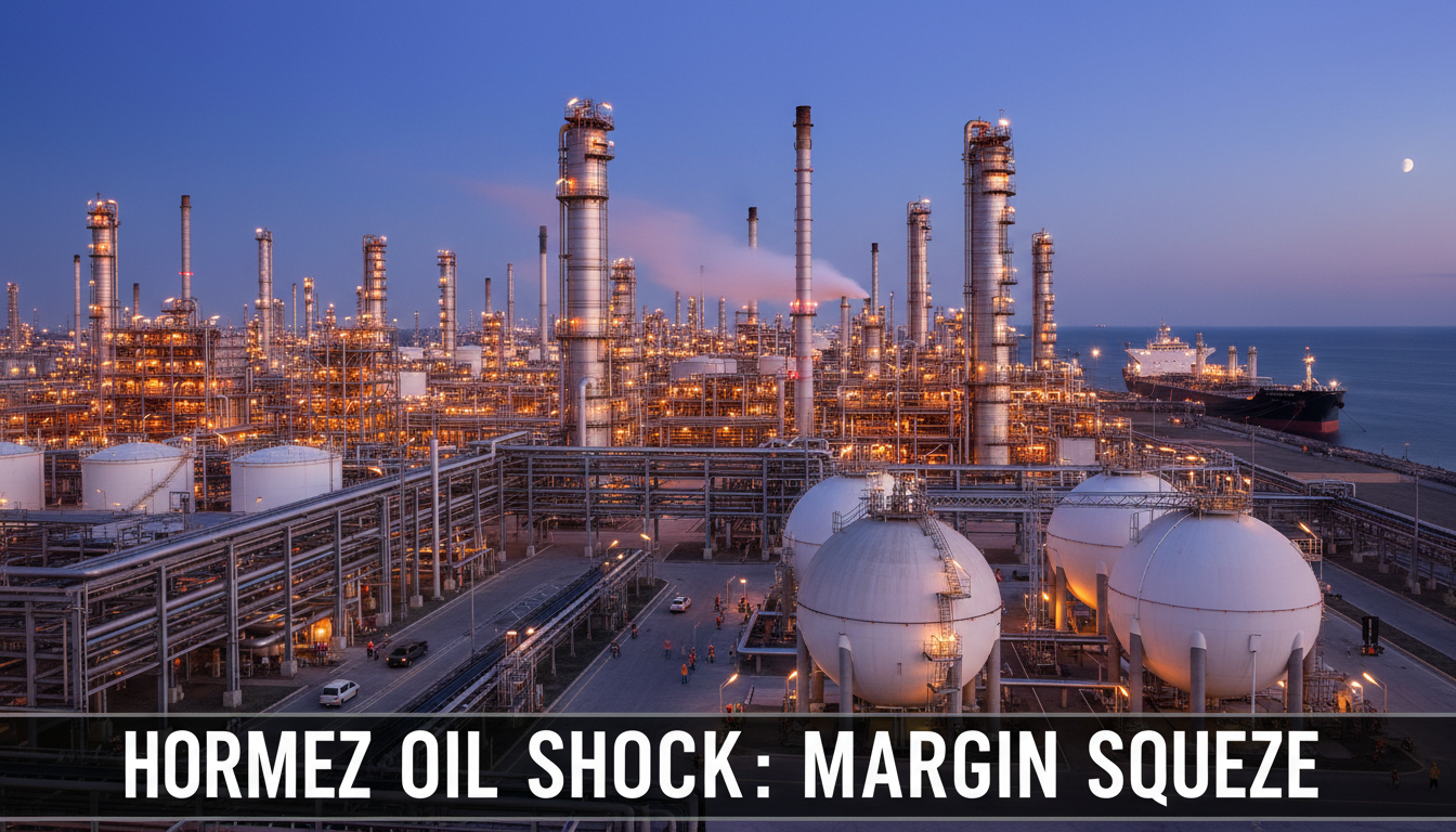 {'prompt': 'large petrochemical plant refinery complex industrial facility', 'section_heading': '유가 폭등에서 마진 압착까지: 호르무즈 오일...