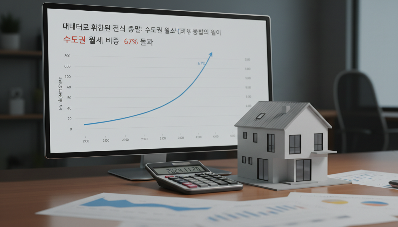 Real estate financial chart with miniature house model and calculator on a wooden desk, professional...