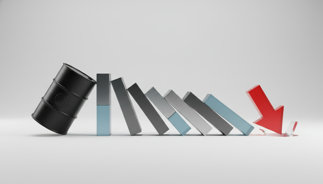 A 3D illustration of a chain reaction representing economic impact.