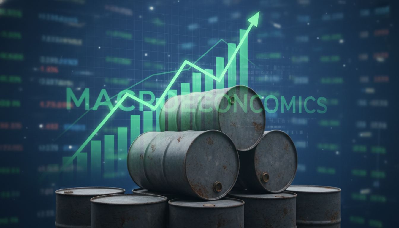 crude oil barrels with rising financial chart background concept macroeconomics