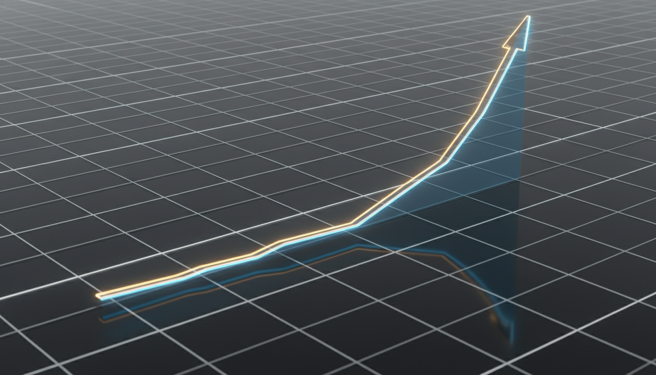 An abstract 3D visualization of a financial yield curve steepening, featuring a glowing line graph where the...