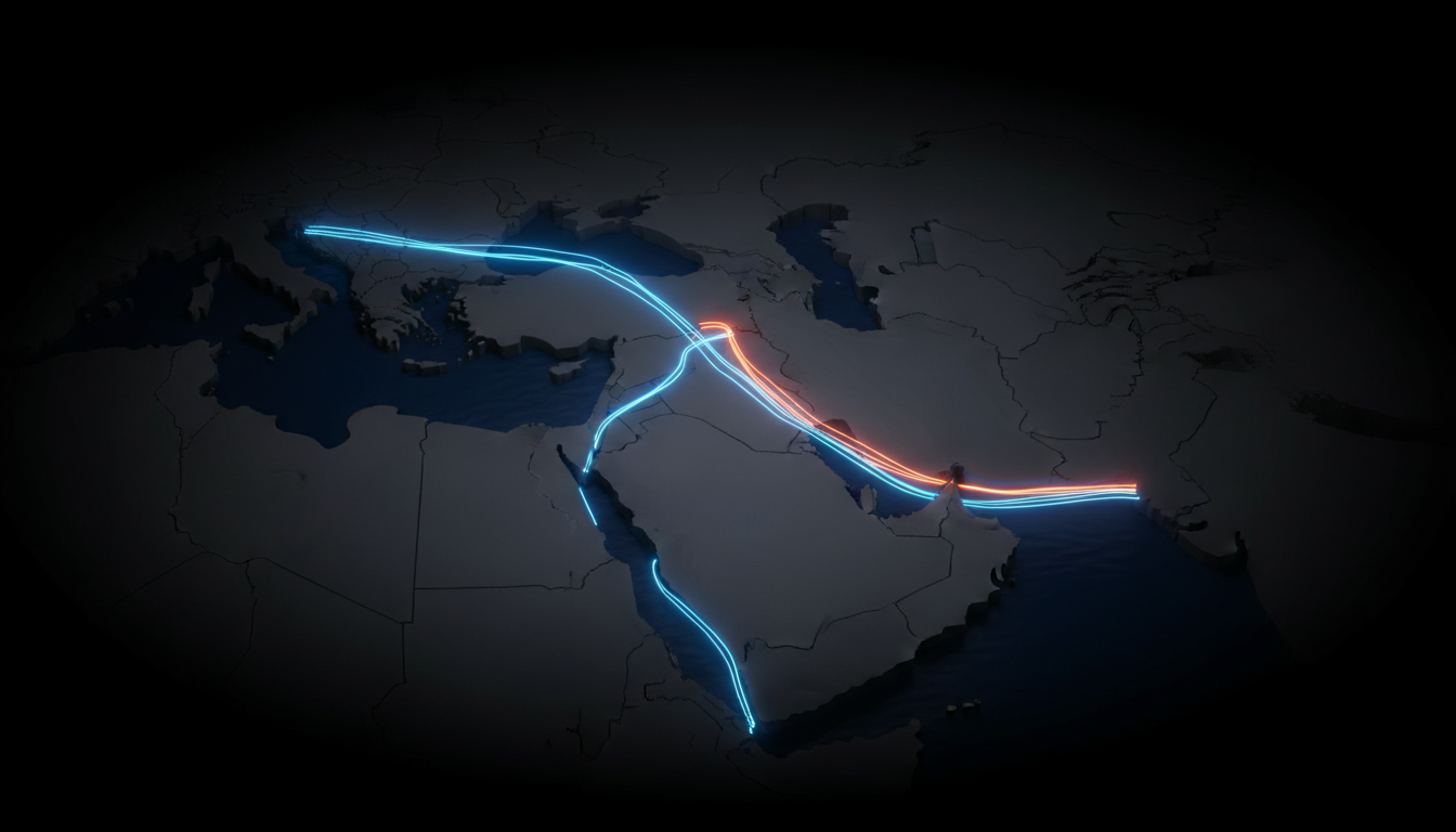 {'prompt': 'A clean, minimal, stylized 3D topographical map of the Middle East focusing on the Strait of Hormuz...