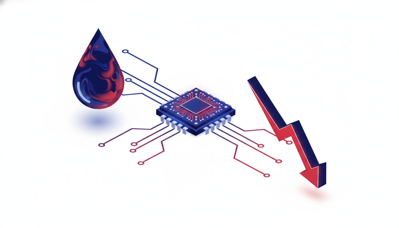 A isometric 3D illustration showing a chain reaction: an oil drop, a…