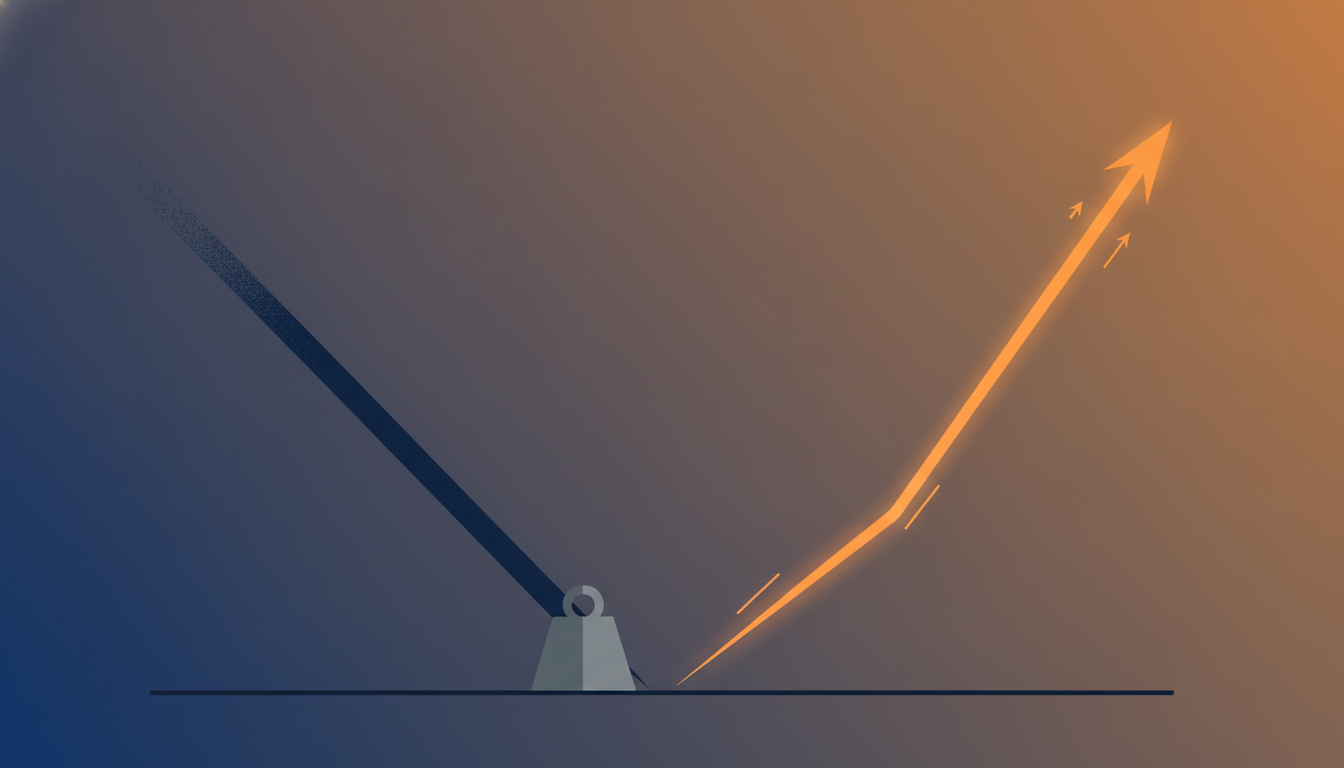 A conceptual illustration showing two diverging lines. One thick line is...