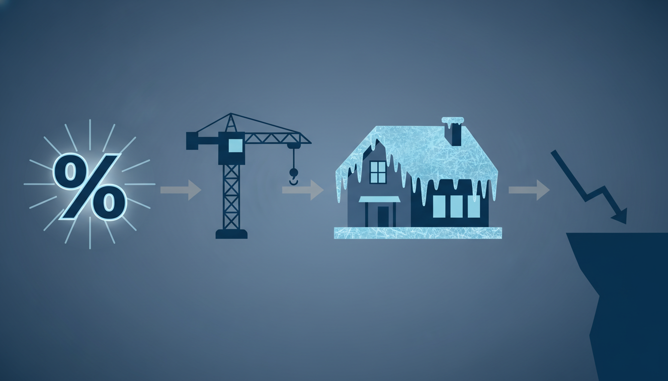 A clean, text-free flat vector illustration showing a chain reaction: a glowing percentage symbol leading to...