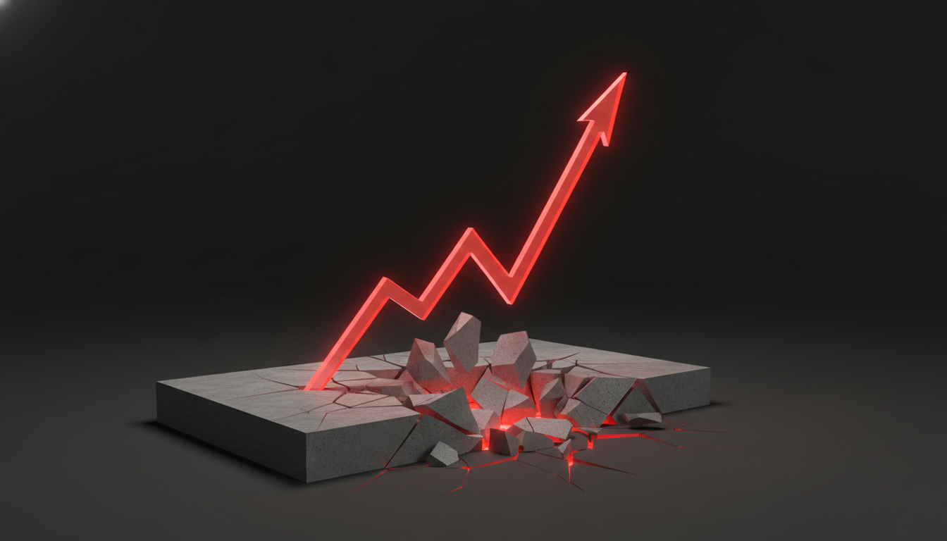 3D of a glowing red financial trend line sharply spiking upwards, causing…