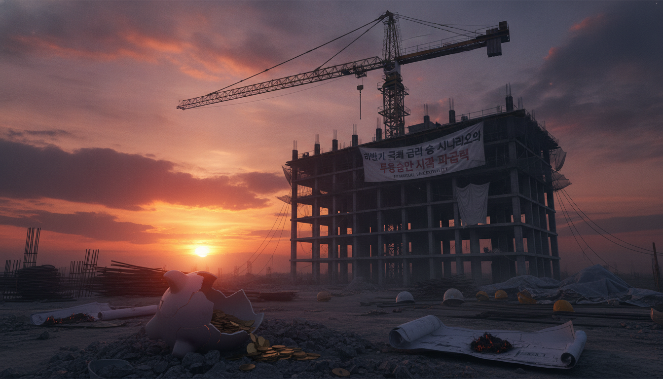 {'prompt': 'unfinished construction site crane sunset financial uncertainty concept', 'section_heading': '하반기 국채 금리 상승...