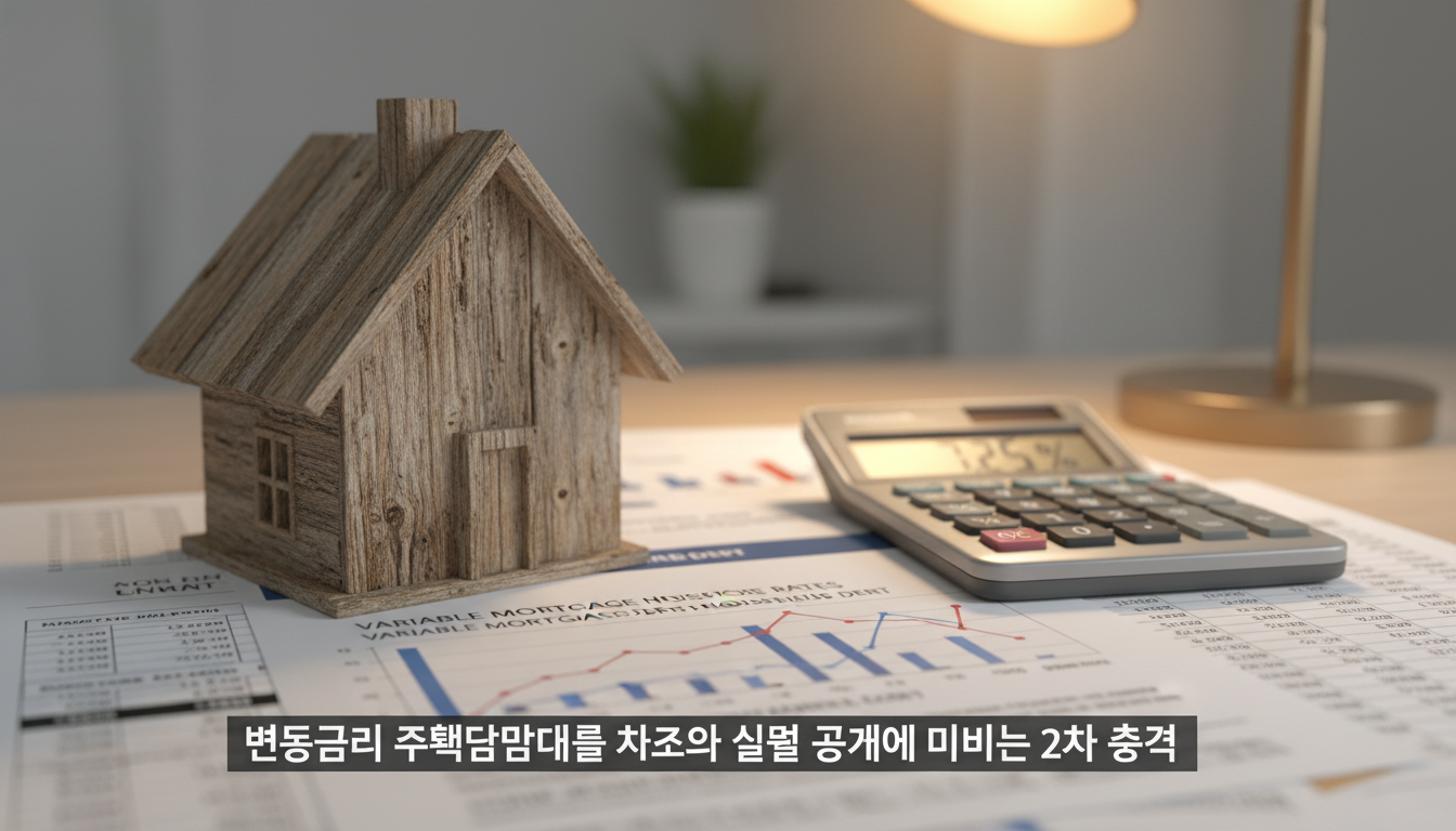 close up of a small wooden house model sitting on top of financial documents and charts, with a calculator...