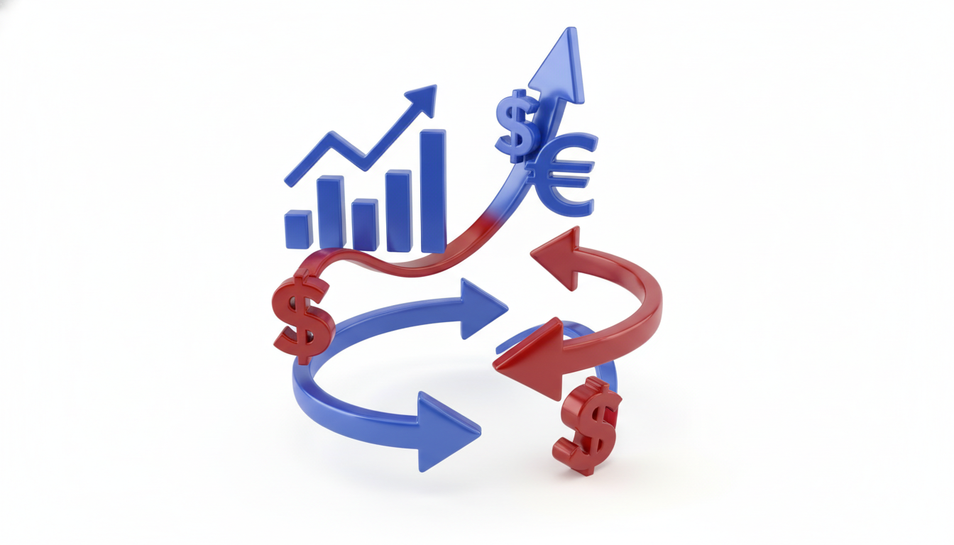 A 3D illustration of a vicious cycle in finance, showing a continuous loop