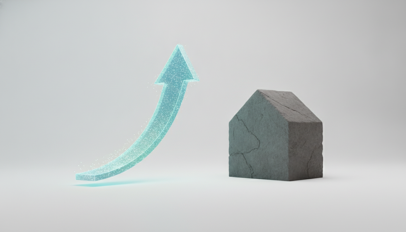 A 3D conceptual illustration showing a bright, glowing upward-trending…