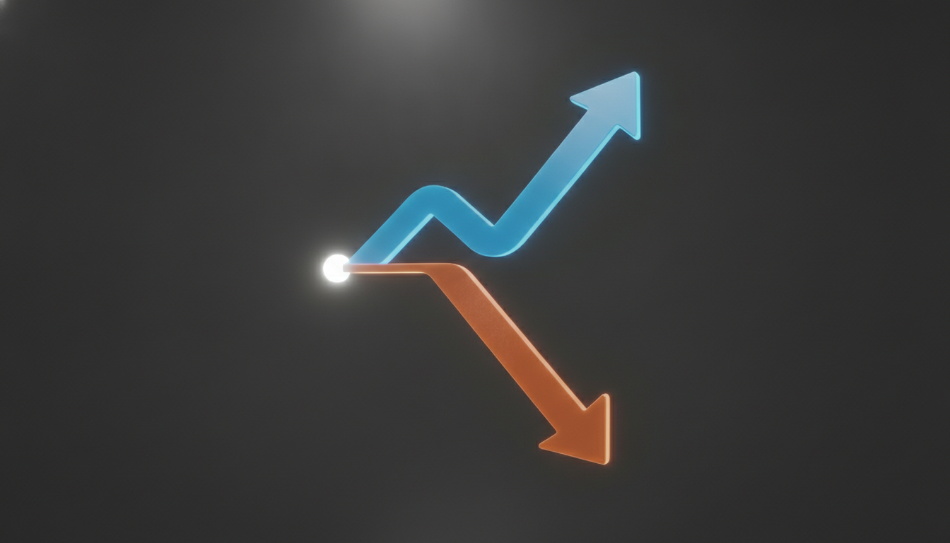 A clean, modern 3D illustration of a 'K-shaped' economic divergence.