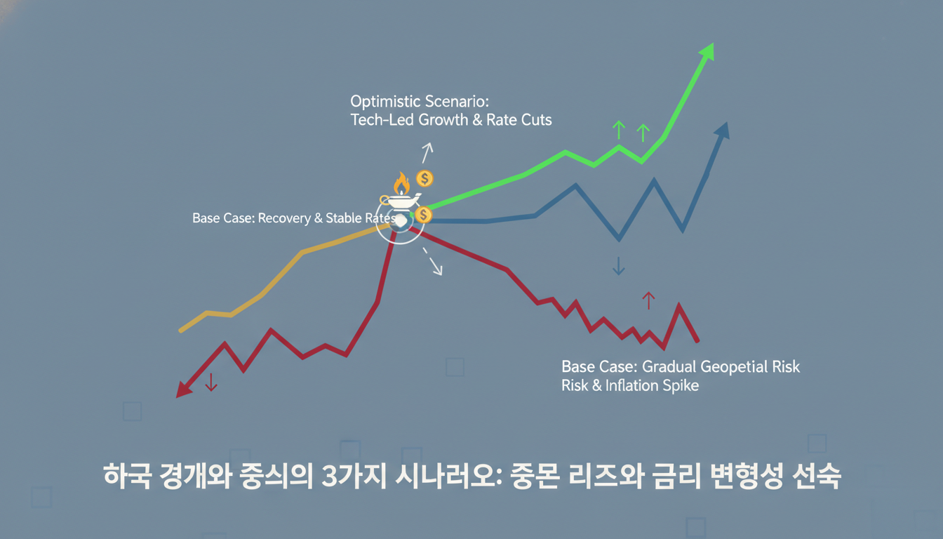 abstract financial chart showing diverging paths or multiple scenario trend lines, business forecasting...