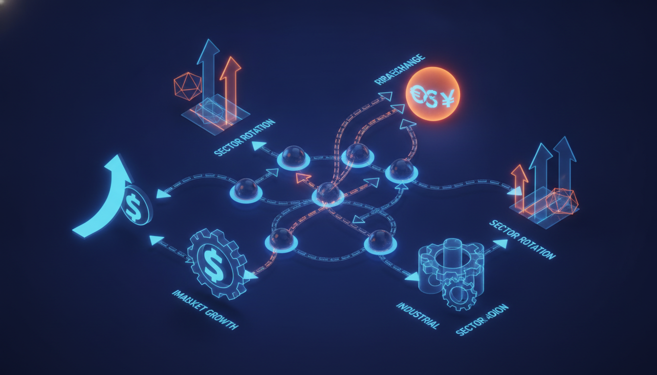 3D isometric illustration showing a chain reaction of glowing nodes