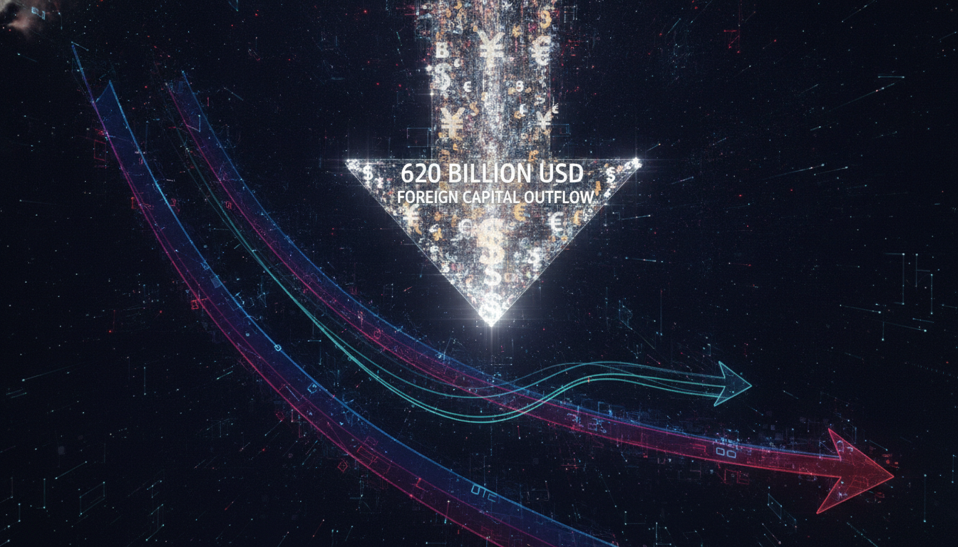 abstract financial data visualization showing large capital outflow and downward trend lines