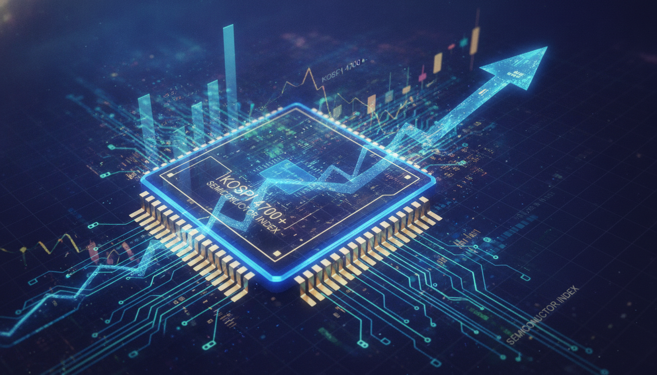 semiconductor chip glowing abstract finance background stock market chart upward